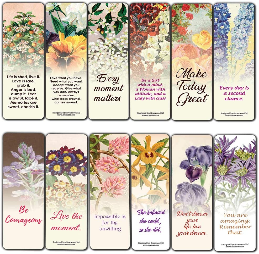 Creanoso Inspiring Words Floral Sayings Bookmarks (60-Pack) ÃƒÂ¢Ã¢â€šÂ¬Ã¢â‚¬Å“ Bookmarker Cards for Women - Six Assorted Quality Page Clipper Bulk Set ÃƒÂ¢Ã¢â€šÂ¬Ã¢â‚¬Å“ Premium Gift for Mothers, Moms, Girls ÃƒÂ¢Ã¢â€šÂ¬Ã¢â‚¬Å“ Premium Gifts