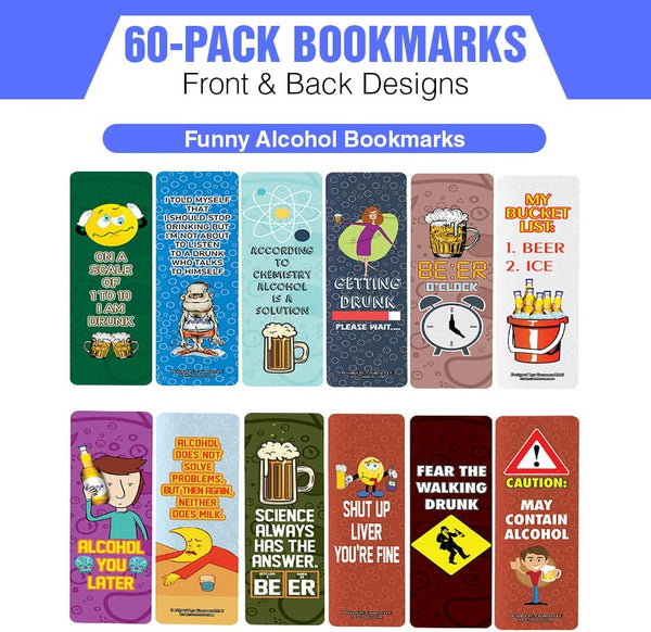 Funny Alcohol Bookmarks (10-Sets X 6 Cards)