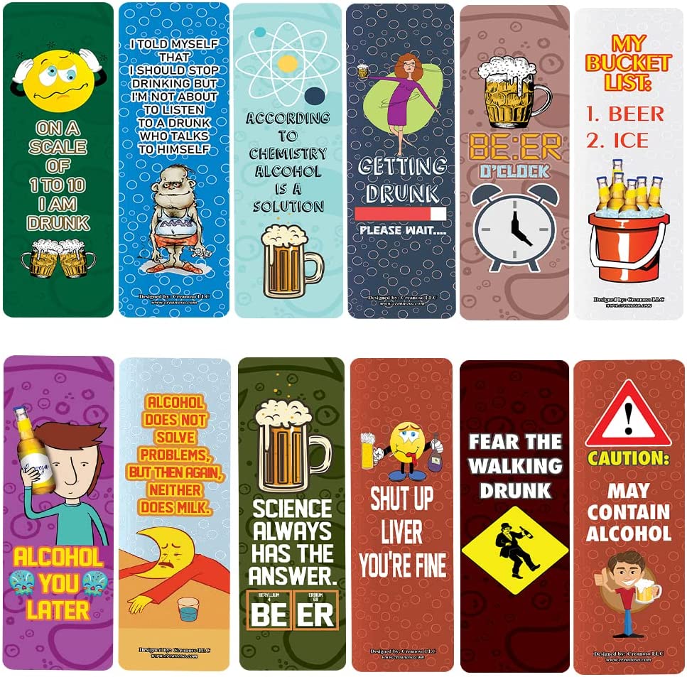 Funny Alcohol Bookmarks (2-Sets X 6 Cards)
