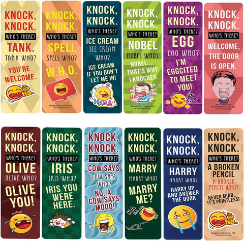 Knock Knock Jokes Bookmarks (60 Pack) - Great Party Favors Card Lot Set â€“ Epic Collection Set Book Page Clippers â€“ Cool Gifts for Children, Boys, Girls