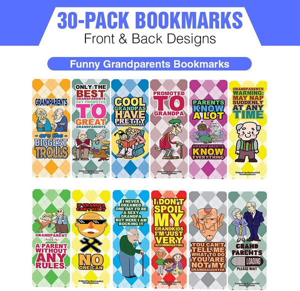 Creanoso Funny Grandparents Bookmarks (5-Sets X 6 Cards) â€“ Daily Inspirational Card Set â€“ Interesting Book Page Clippers â€“ Great Gifts for Adults and Teens