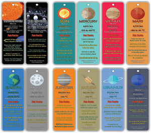 Outer Space Planets Universe Fun Facts Bookmark Cards (60-Pack)- Astronomy Sun Venus Mars Earth Moon Jupiter Saturn Uranus Neptune - Astrophysics Party Favors - Teacher Classroom Incentive Giveaways