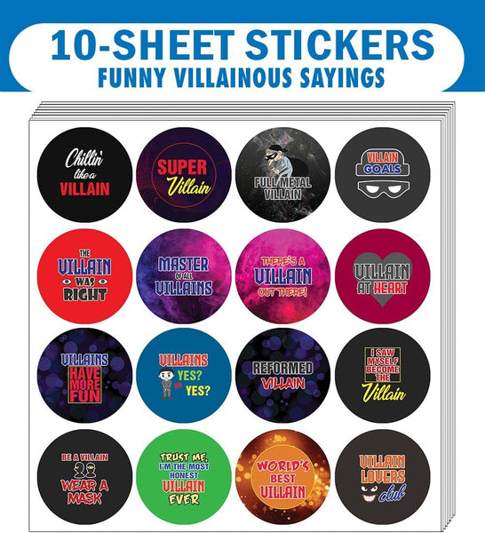 Funny Villainous Sayings Stickers (10 Sets X 16 Designs)