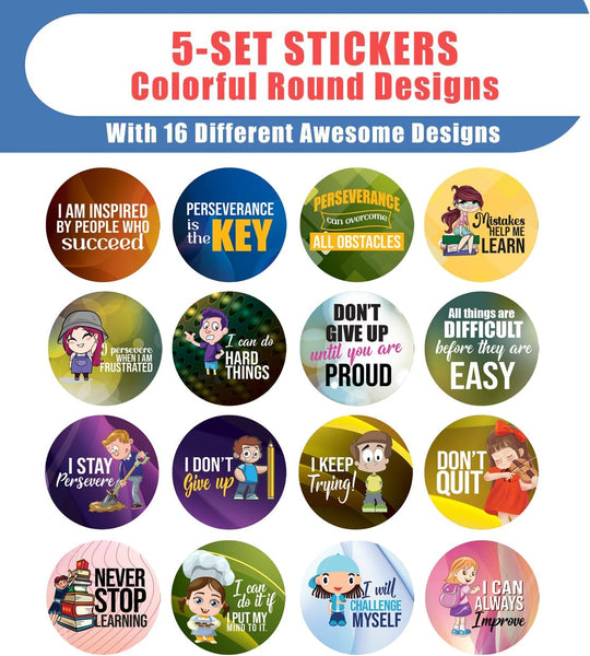 Creanoso I can persevere Quotes Stickers (5 Sets X 16 Designs) â€“ Sticker Card Giveaways for Kids â€“ Awesome Stocking Stuffers Gifts for Boys & Girls â€“ Classroom Home Rewards Enticements