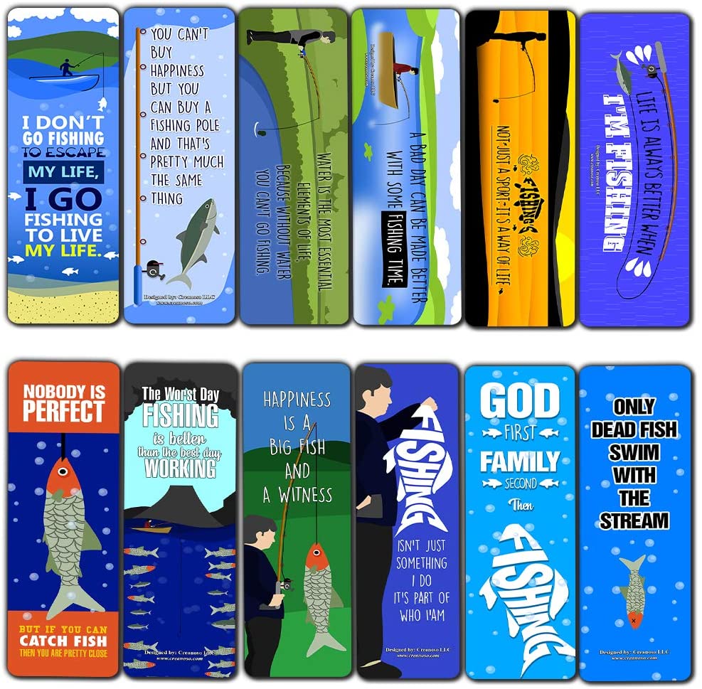 Creanoso Fishing Sayings Bookmarks (60-Pack) ÃƒÂ¢Ã¢â€šÂ¬Ã¢â‚¬Å“ Bookmarker Giveaways for Fishing Enthusiasts, Men, Women, Adults ÃƒÂ¢Ã¢â€šÂ¬Ã¢â‚¬Å“ Assorted Collection Bulk Set Page Clip ÃƒÂ¢Ã¢â€šÂ¬Ã¢â‚¬Å“ Employee Book Reading Rewards Incentive