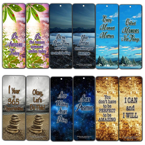 Creanoso Inspiring Quotes Bookmarker (60-Pack) - Positive Mindset Goal Setting - Assorted Bulk Set