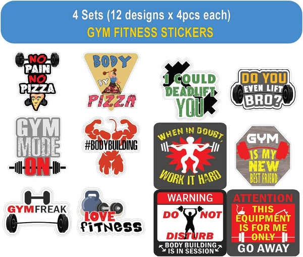 Creanoso Vinyl PVC Gym Fitness Stickers (6-Sheets) - Medium A6 Size approx. 4 x 4 inches DIY decoration decal for any flat surface laptops, skateboards, luggage, cars, bumpers, bikes, bicycles