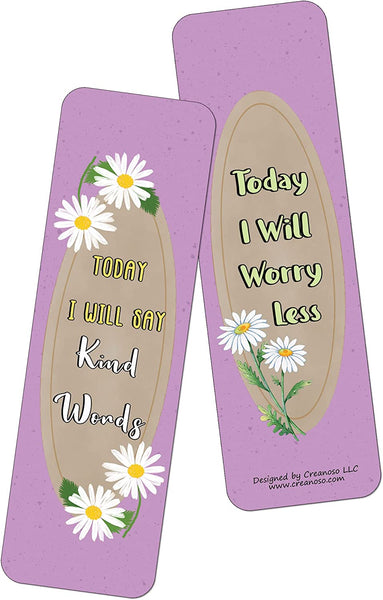 Creanoso Today I Will Bookmarks (12-Pack) â€“ Creanoso Daily Inspirational Card Set â€“ Interesting Book Page Clippers â€“ Great Gifts for Kids and Teens