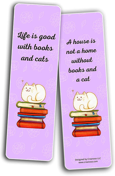 Creanoso Books and Cats Enthusiasts Bookmarks (2-Sets X 6 Cards) â€“ Daily Inspirational Card Set â€“ Interesting Book Page Clippers â€“ Great Gifts for Adults and Teens