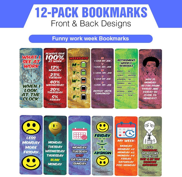 Funny work week Bookmarks (2-Sets X 6 Cards)