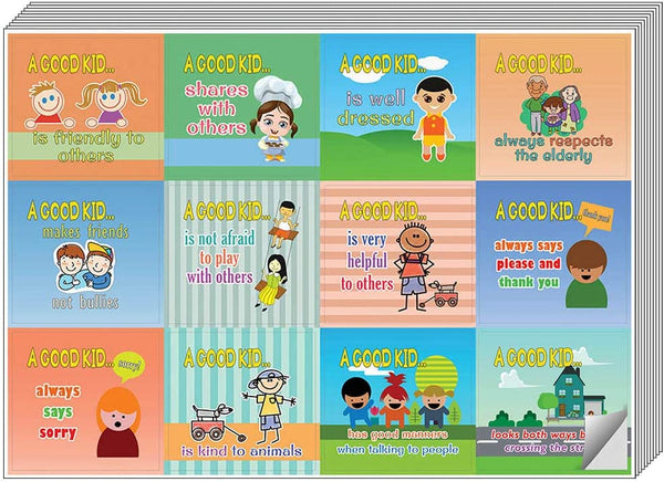 Creanoso A Good Kid Behavior Stickers - Outside (10-Sheet) â€“ Total 120 pcs (10 X 12pcs) Individual Small Size 2.1 x 2. Inches , Waterproof, Unique Personalized Themes Designs, Any Flat Surface DIY Decoration Art Decal for Boys & Girls, Children, Teens