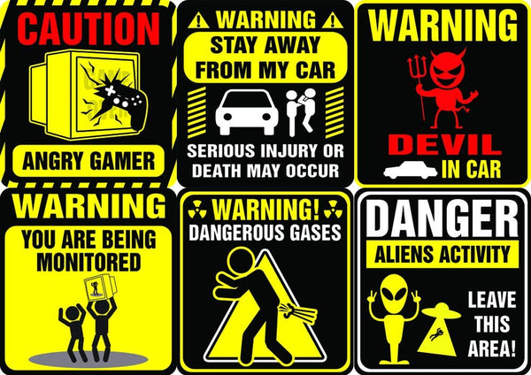 Funny warning signs Stickers - 12 Designs x 2 Set (24 pcs)