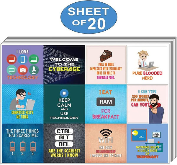 Creanoso Motivational Sayings Technology Stickers (20-Sheet) - Inspiring Inspirational Awesome Stickers Premium Gift Set â€“ Stocking Stuffers for Computer Nerds, Geeks â€“ Techie Gifts for Adults