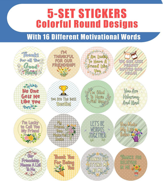 Creanoso Friend Acknowledgement Stickers (5-Sheet) - Stocking Stuffers Premium Quality Gift Ideas for Children, Teens, & Adults - Corporate Giveaways & Party Favors