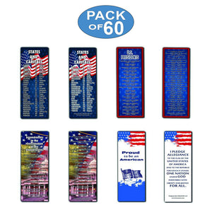 Patriotic Bookmarks Note Cards (60-Pack) - States and Capitals - US Presidents Updated - Assorted