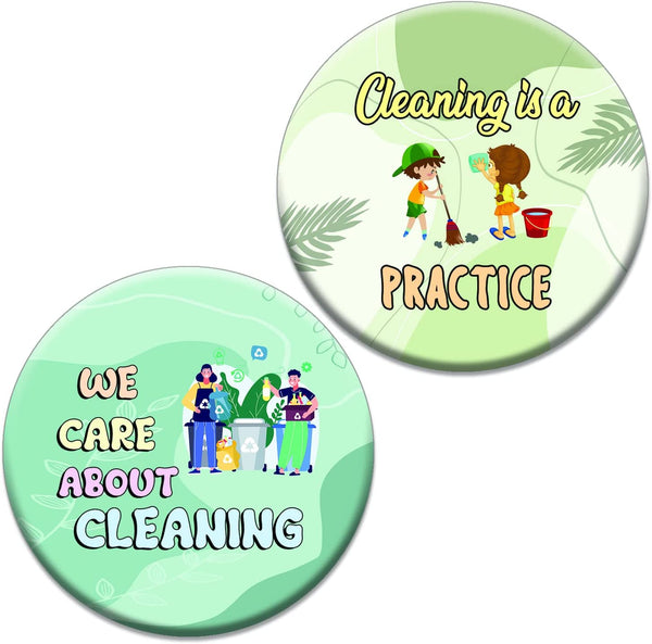 Creanoso Clean Up Badge Pinback buttons (1-Set X 10 Buttons) - Stocking Stuffers Premium Quality Gift Ideas for Children, Teens, & Adults - Corporate Giveaways & Party Favors