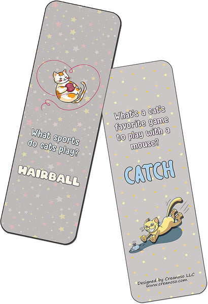 Creanoso Funny Cat Jokes Bookmarks Series 1 (60-Pack) - Premium Quality Gift Ideas for Children, Teens, & Adults for All Occasions - Stocking Stuffers Party Favor & Giveaways