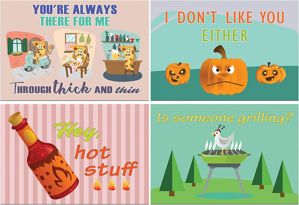 Creanoso Comedic Food and Drinks Funny Postcards (60-Pack) Ã¢â‚¬â€œ Cool and Unique Gift Card Greeting Tokens for Adults Men Women Professionals Ã¢â‚¬â€œ Assorted Bulk Collection Set Ã¢â‚¬â€œ Cool Card Giveaways