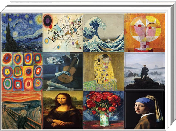 Famous Classic Arts Stickers (20 Sheets)- Artistic Expressions Art Paintings Wall Stickers for Men, Women, Teens. Perfect to Stick on Laptops, Walls, Table, Desk, and Any Surfaces â€“ Wall Art Decal