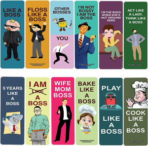 Creanoso Funny Bookmarks Like a Boss Bookmarks (2-Sets X 6 Cards) â€“ Daily Inspirational Card Set â€“ Interesting Book Page Clippers â€“ Great Gifts for Kids and Teens