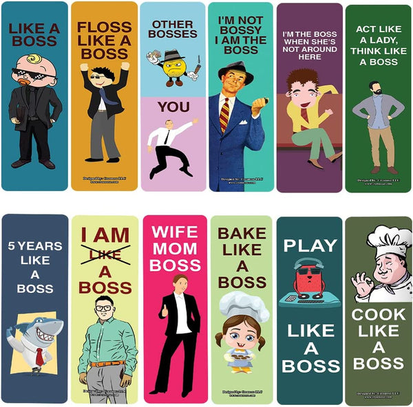 Creanoso Funny Bookmarks Like a Boss Bookmarks (5-Sets X 6 Cards) â€“ Daily Inspirational Card Set â€“ Interesting Book Page Clippers â€“ Great Gifts for Kids and Teens