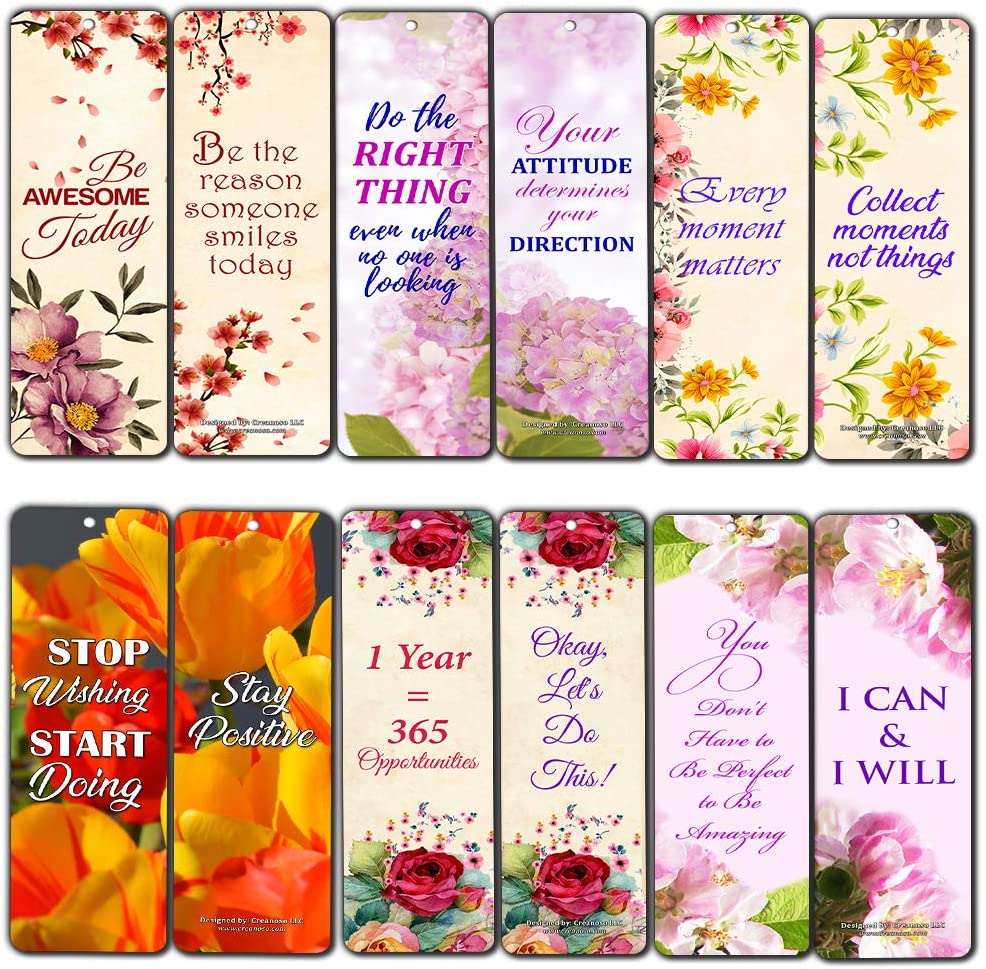 Creanoso Floral Positive Mindset Inspirational Quote Bookmarks (30-Pack) Ã¢â‚¬â€œ Powerful Lady Sayings About Character Ã¢â‚¬â€œ Stocking Stuffers Gift for Women, Ladies, Girls, Wife