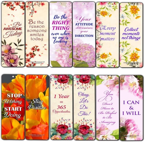 Creanoso Inspiring Floral Positive Mindset Bookmark Gifts for Women (60-Pack) ÃƒÂ¢Ã¢â€šÂ¬Ã¢â‚¬Å“ Six Assorted Quality Bookmarks Bulk Set ÃƒÂ¢Ã¢â€šÂ¬Ã¢â‚¬Å“ Premium Gift for Girls, Ladies, Wife
