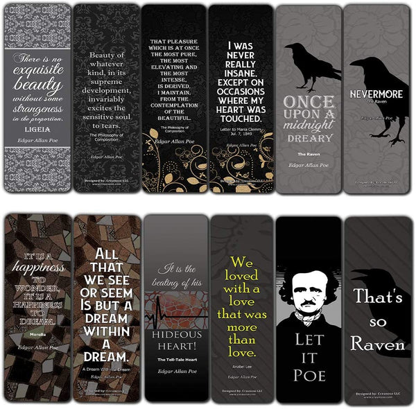 Edgar Allen Poe The Raven Bookmark Cards (60-Pack) - Nevermore - Cool Bookworm Gifts - Unique Reading Bookmarks for Books - Notebook Journal Scrapbooking Decor Art