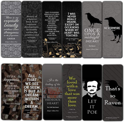Nevermore Bookmarker Cards (30-Pack) - Edgar Allen Poe Gifts - Classic Horror Tales Damask Humor Art Decor - Raven Poetry Bookclub Party Favors Supplies for Men Women Booklovers