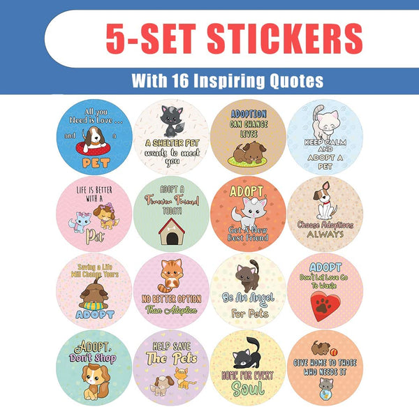 Creanoso Adopt don't shop Stickers (5 Sets X 16 Designs) â€“ Sticker Card Giveaways for Kids â€“ Awesome Stocking Stuffers Gifts for Boys & Girls â€“ Classroom Home Rewards Enticements