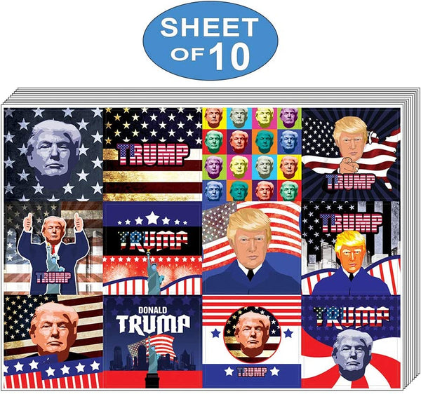 Creanoso Trump President Collectors Stickers (10-Sheet) ÃƒÂ¢Ã¢â€šÂ¬Ã¢â‚¬Å“ Total 120 pcs (10 X 12pcs) Individual Small Size 2.1 x 2. Inches , Waterproof, Unique Personalized Themes Designs, Any Flat Surface DIY Decoration Art Decal for Boys & Girls, Child