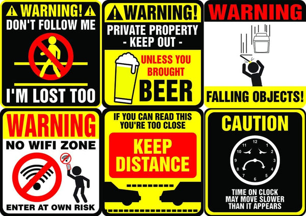 Funny warning signs Stickers - 12 Designs x 2 Set (24 pcs)