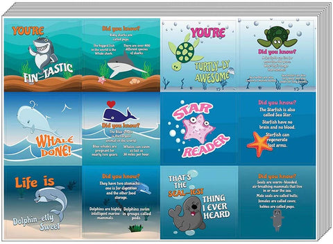 Creanoso Under the Sea Stickers for Kids (20-Sheet) â€“ Cool Gift Rewards and Incentives for Boys, Girls â€“ Awesome Fun Sea Creatures Facts Educational Sticky Note Cards â€“ School Classroom Incentives