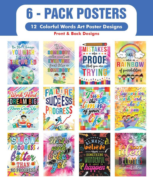 Colorful Words Art Poster (6 Pack) - Classroom Rewards Teacher Teaching Supply - Stocking Stuffers Gifts
