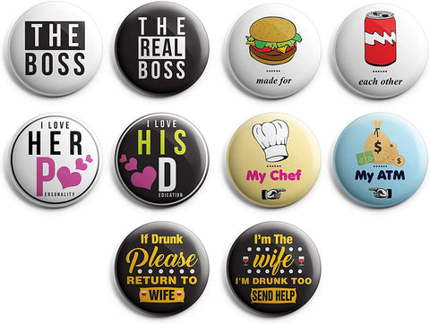 Creanoso Funny Couples Button Pins (10-Pack) - Premium Quality Incentive Gift Ideas for Friends and Family