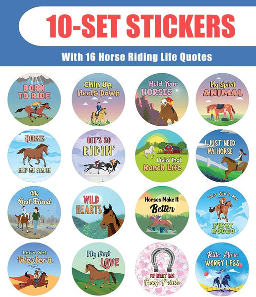 Creanoso Horse Rider Quotes Stickers (10 Sets X 16 Designs) â€“ Sticker Card for Kids â€“ Awesome Stocking Stuffers Gifts for Boys & Girls â€“ Classroom Home Rewards Enticements