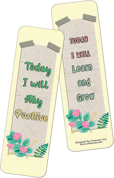 Creanoso Today I Will Bookmarks (12-Pack) â€“ Creanoso Daily Inspirational Card Set â€“ Interesting Book Page Clippers â€“ Great Gifts for Kids and Teens