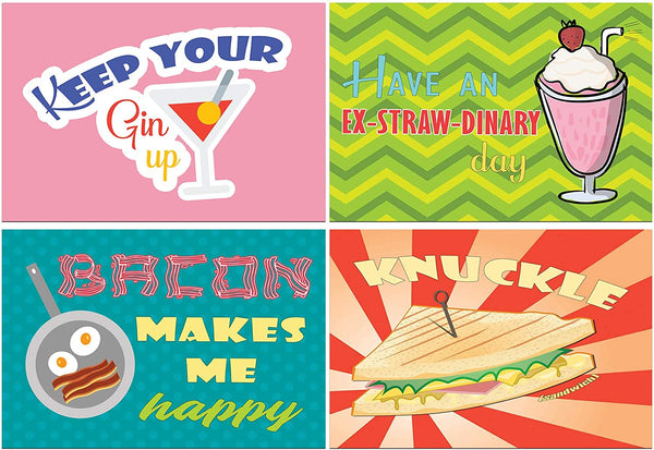 Creanoso Comedic Food and Drinks Funny Postcards (60-Pack) Ã¢â‚¬â€œ Cool and Unique Gift Card Greeting Tokens for Adults Men Women Professionals Ã¢â‚¬â€œ Assorted Bulk Collection Set Ã¢â‚¬â€œ Cool Card Giveaways