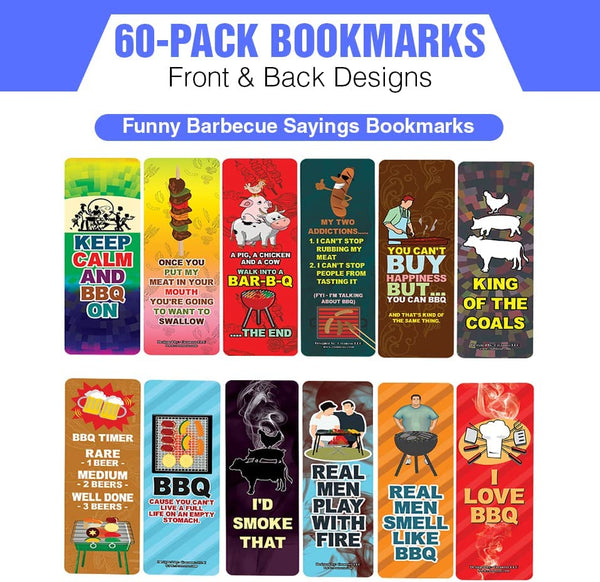 Creanoso Funny Barbecue Sayings Bookmarks (10-Sets X 6 Cards) â€“ Daily Inspirational Card Set â€“ Interesting Book Page Clippers â€“ Great Gifts for Adults and Teens