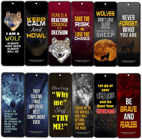 Creanoso Reading Encouragement Wolf Bookmarks for Kids (60-Pack) Ã¢â‚¬â€œ Strong and Motivational Words Sayings Quotes Bookmarkers Ã¢â‚¬â€œ Premium Gift Stocking Stuffers
