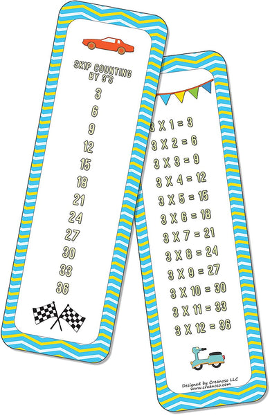 Skip Counting Chart Bookmark Cards - Vehicle Transportation Theme (6-Set X 6 Cards)