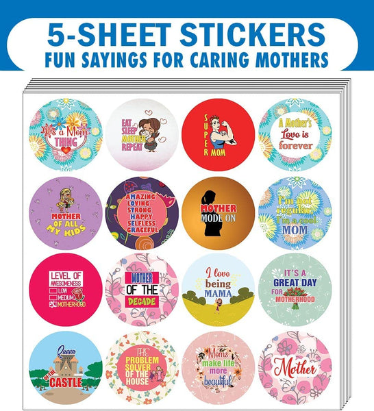 Creanoso I Am A Caring Mother Stickers (5 Sets X 16 Designs) â€“ Sticker Card Giveaways for Mothers â€“ Awesome Stocking Stuffers Gifts for Mothers and Expectant Mothers