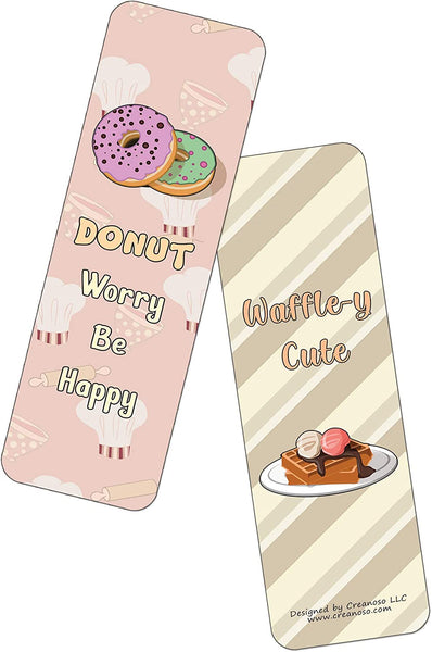 Creanoso Funny Sweet Desserts Puns Bookmarks (60-Pack) - Premium Quality Gift Ideas for Children, Teens, & Adults for All Occasions - Stocking Stuffers Party Favor & Giveaways