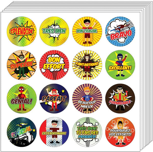 Creanoso Kids French Reward Stickers - Superhero Comic (10-Sheet) â€“ Gift Stickers for Kids â€“ Awesome Stocking Stuffers Gifts for Boys & Girls, Teens â€“ Surface DÃ©cor Art Decal â€“ Rewards Incentive
