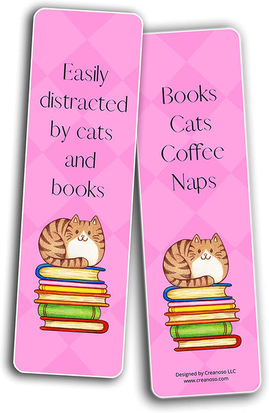 Creanoso Books and Cats Enthusiasts Bookmarks (2-Sets X 6 Cards) â€“ Daily Inspirational Card Set â€“ Interesting Book Page Clippers â€“ Great Gifts for Adults and Teens