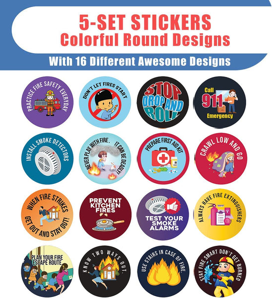 FIRE SAFETY STICKERS (5 Sets X 16 Designs)