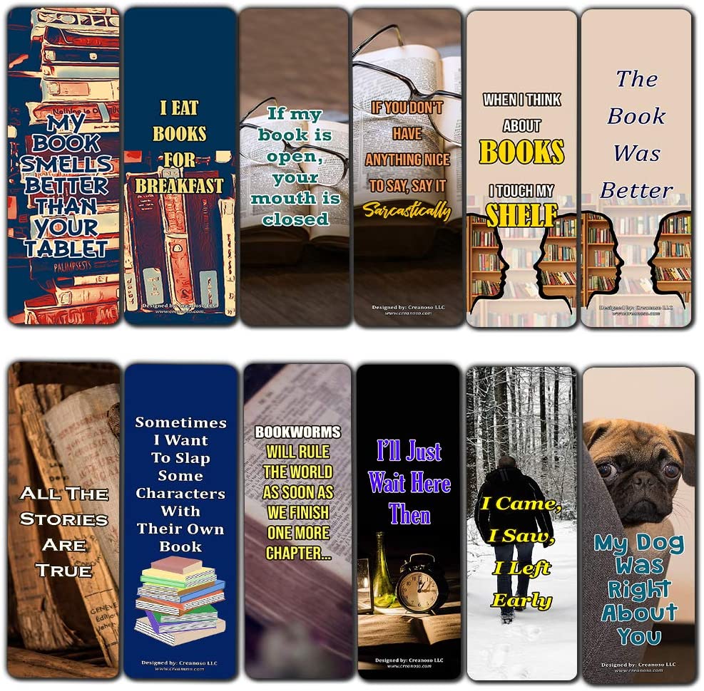 Creanoso Sarcastic Bookmarks Cards (60-Pack) ÃƒÂ¢Ã¢â€šÂ¬Ã¢â‚¬Å“ Six Assorted Quality Bookmarker Cards Bulk Set ÃƒÂ¢Ã¢â€šÂ¬Ã¢â‚¬Å“ Premium Gift for Men & Women, Adults ÃƒÂ¢Ã¢â€šÂ¬Ã¢â‚¬Å“ Premium Gift Set