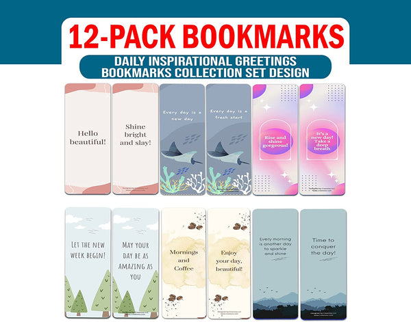 Creanoso Daily Inspirational Greetings Bookmarks (2-Sets X 6 Cards) â€“ Daily Inspirational Card Set â€“ Interesting Book Page Clippers â€“ Great Gifts for Adults and Teens