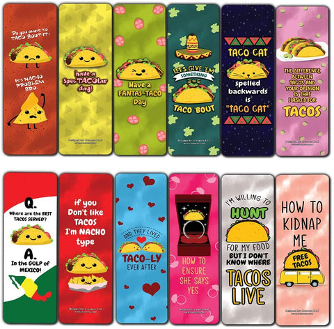 Funny Tacos Puns Jokes Bookmarks (60-Pack) - Unique Stocking Stuffers Gifts for Boys & Girls, Unisex Adults ÃƒÂ¢Ã¢â€šÂ¬Ã¢â‚¬Å“ Cool Book Page Clippers Collection Set for Kids ÃƒÂ¢Ã¢â€šÂ¬Ã¢â‚¬Å“ Awesome Giveaways