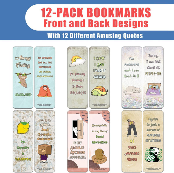 Funny Socially Awkward Bookmarks (2-Sets X 6 Cards)